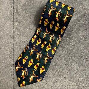 Vintage Winnie The Pooh And Tigger Blue Green Plaid Neck Tie
